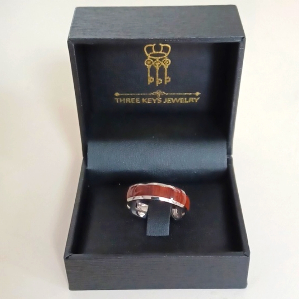 Three Keys Jewelry Tungsten w/Wood Inlay Ring sz 9 New